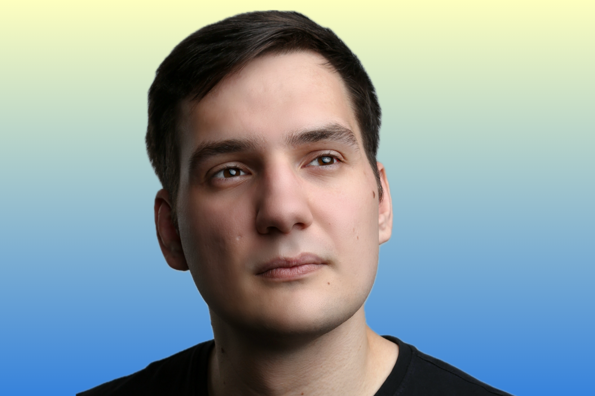 Bannière bleu et jaune représentant comportant un portrait de Nicolas Simon Altibelli
